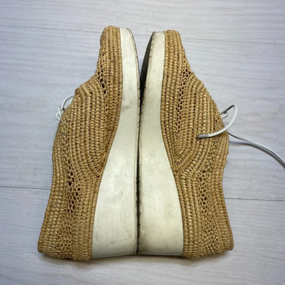 Robert Clergerie Wedge‎ Platform Shoes Womens 6 Beige Lisa Woven Natural Raffia